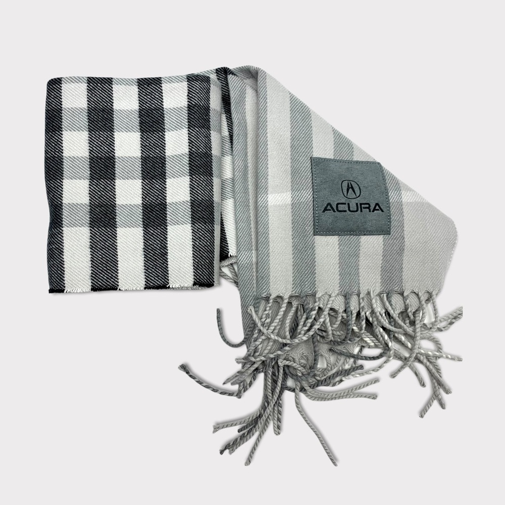 Acura BC Car Dealership Grey Winter Town Plaid Scarf with fringes